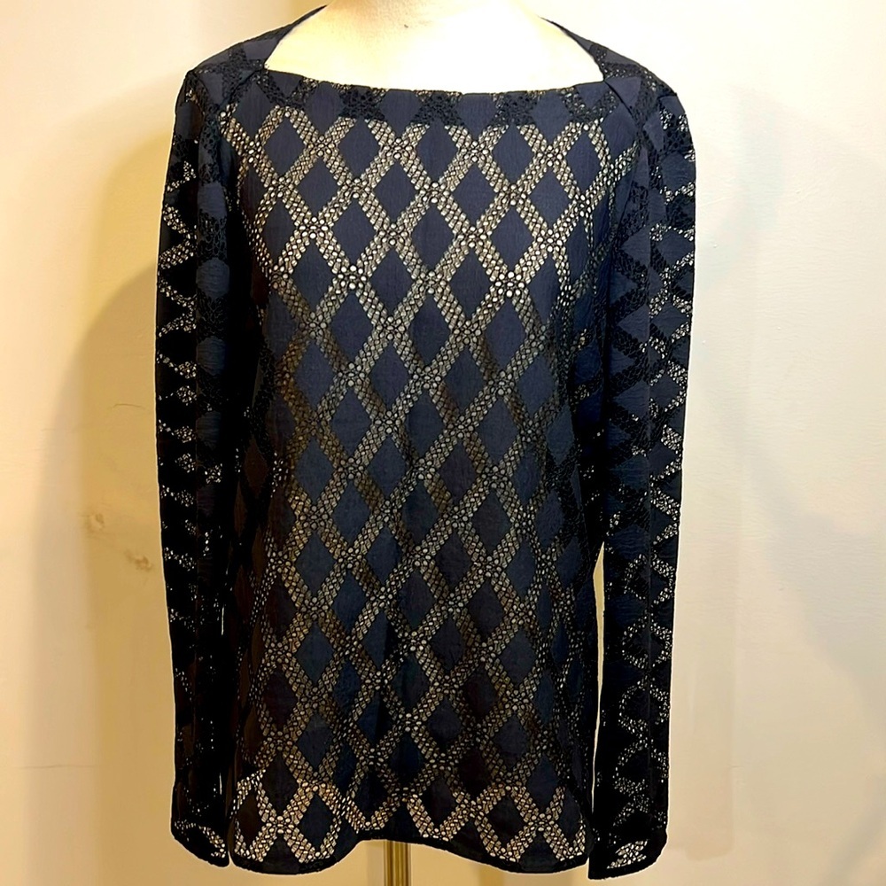 Maje Lamour Diamond Lace Boat-neck sheer long sleeve